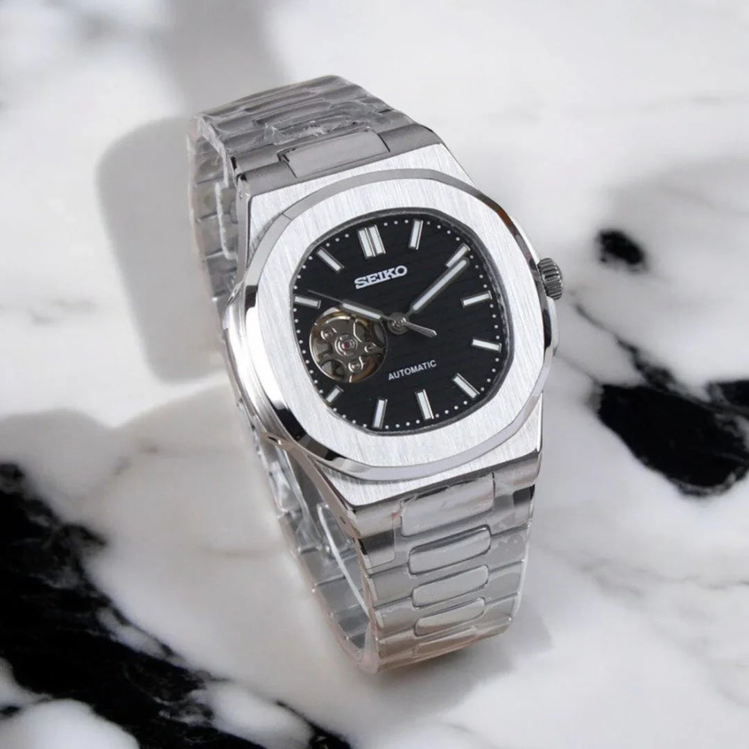 Seiko Mod Nautilus "Open Heart Black"