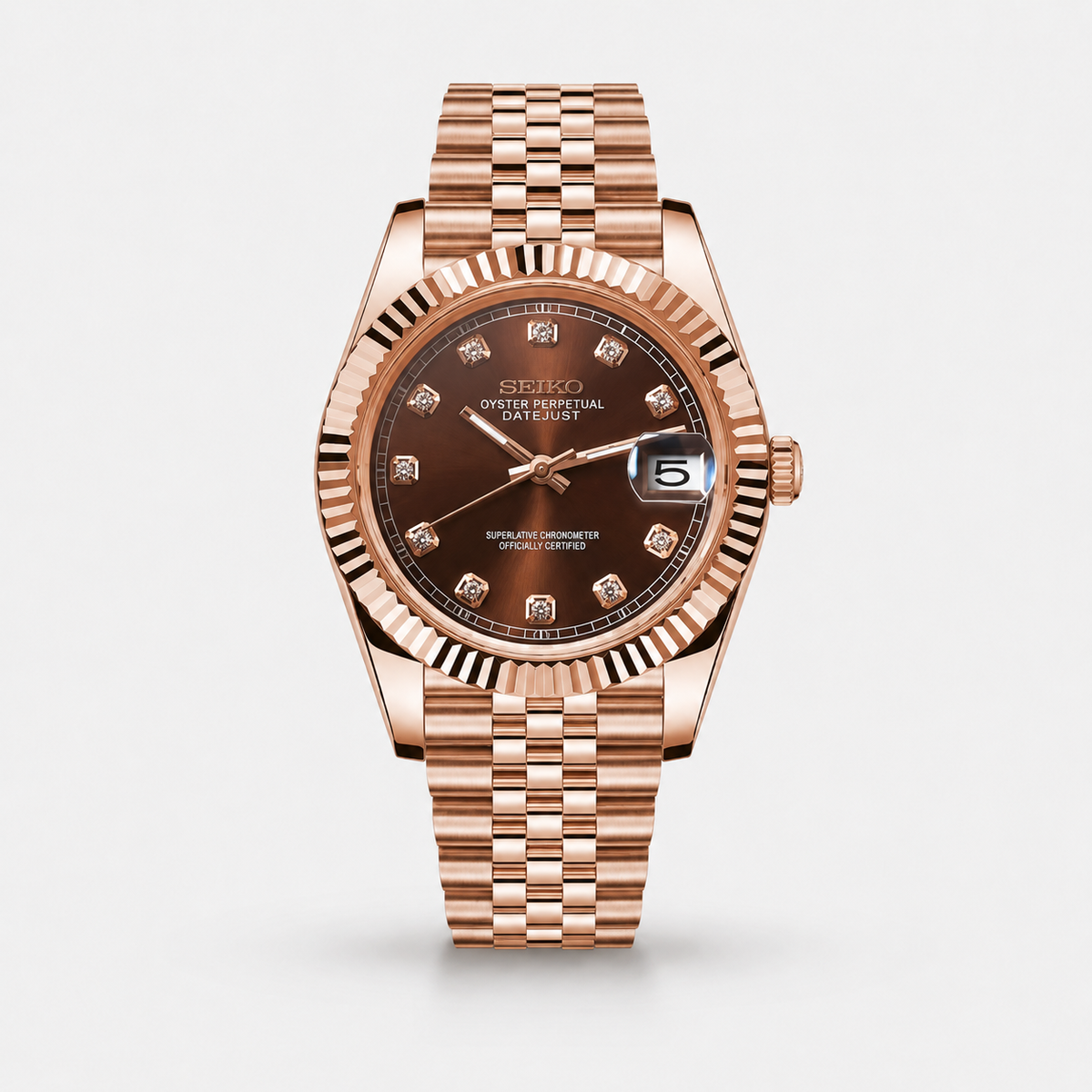 Seiko Mod Diamond Datejust "Rose Gold Crystal Champagne"