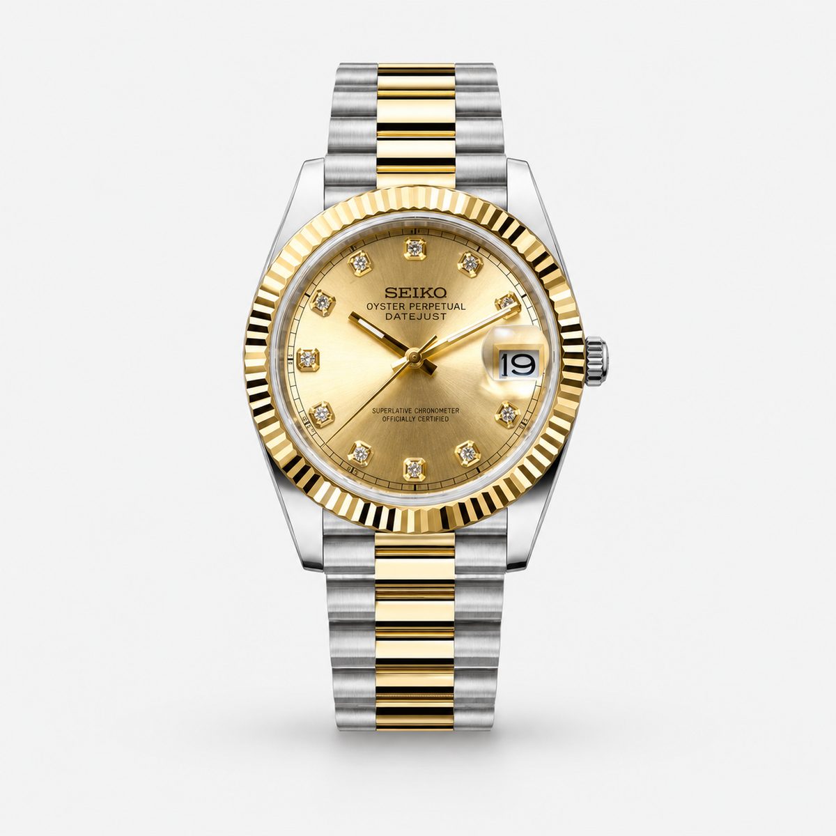 Seiko Mod Diamond Datejust "Two-Tone Gem Gold"